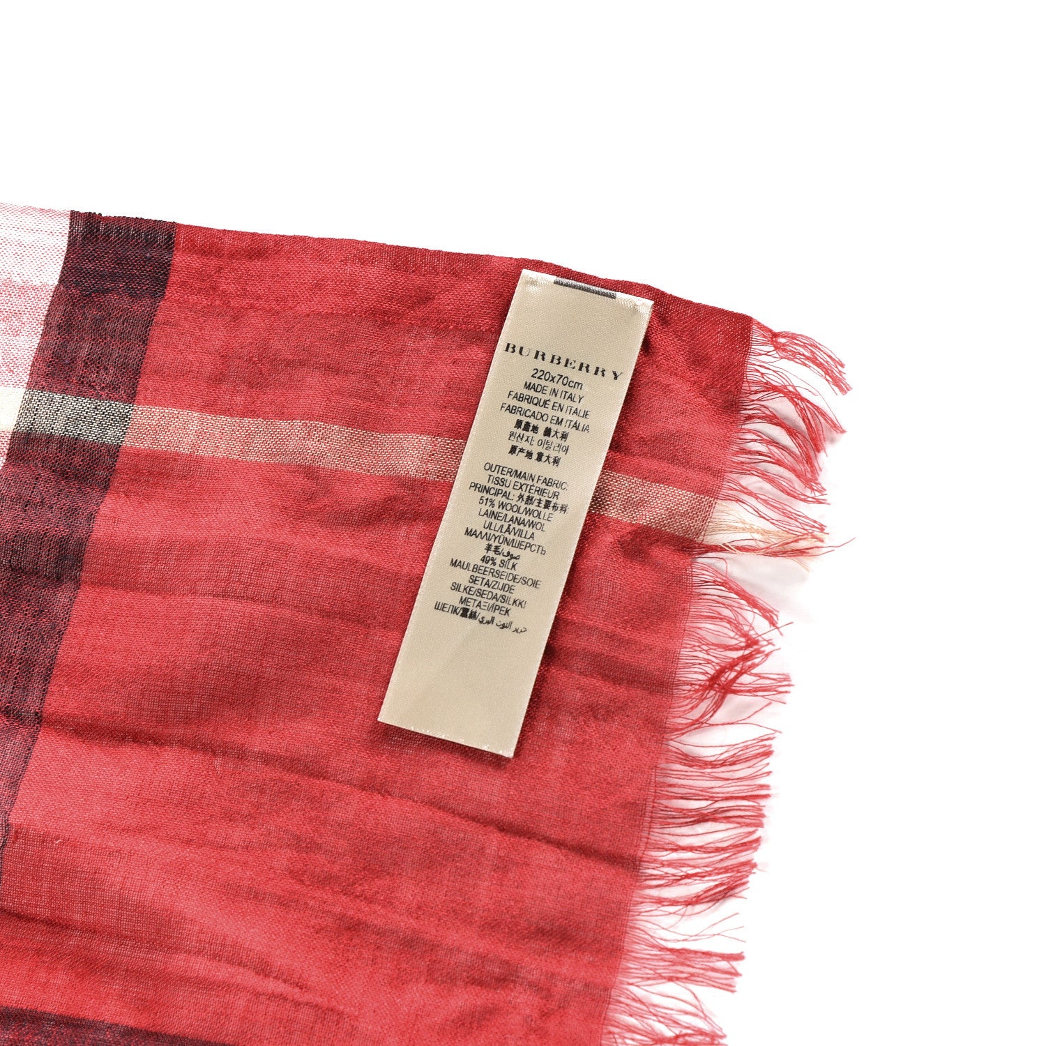 Burberry Wool Silk House Check Lightweight Scarf Red 4 of 4