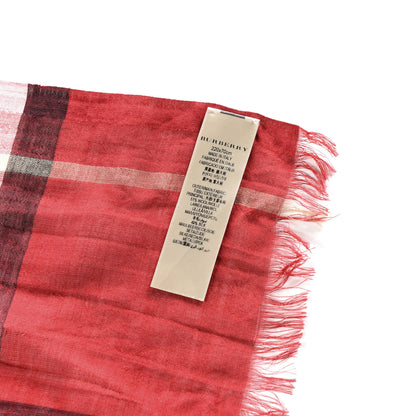 Burberry Wool Silk House Check Lightweight Scarf Red 4 of 4