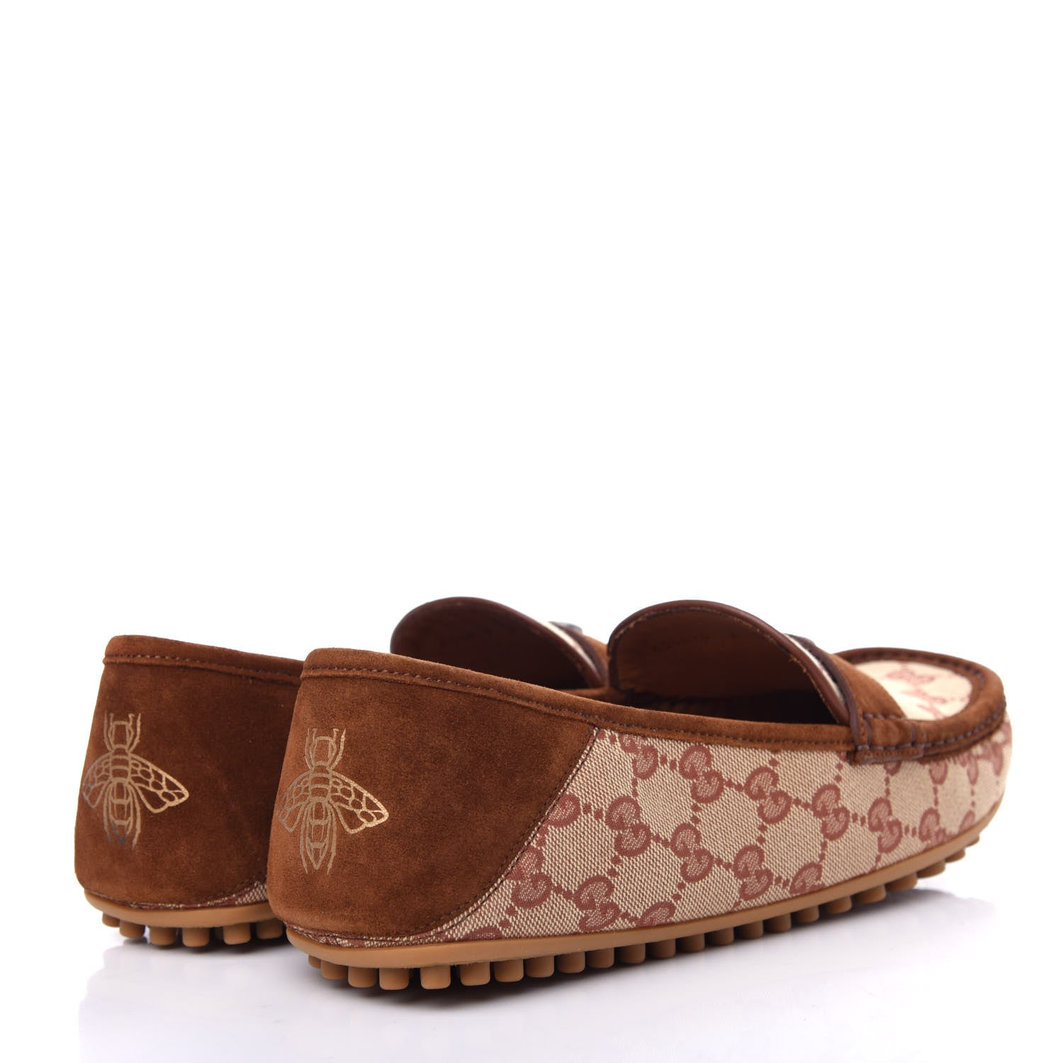 Gucci GG Monogram Suede Mens Driver Loafers 8 Beige Ruggine Cuir 4 of 12