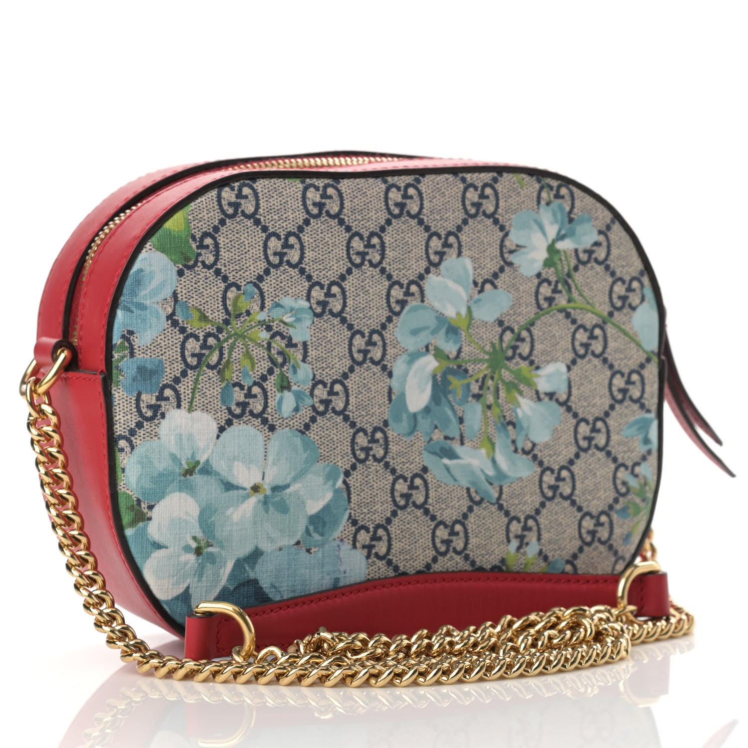 Gucci GG Supreme Monogram Blooms Mini Chain Shoulder Bag Beige Blue Navy Hibiscus Red 3 of 11