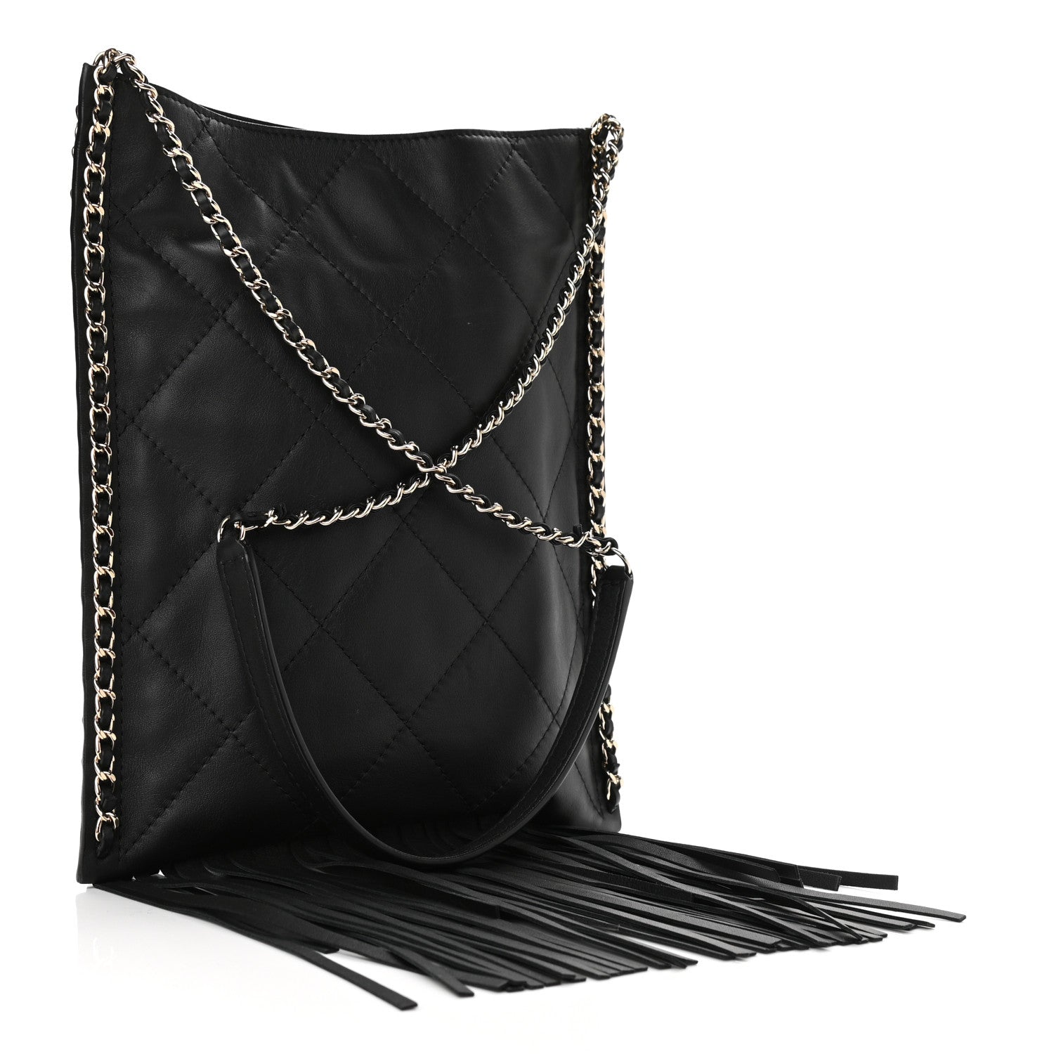 Chanel Calfskin Quilted Fringe Small Shopping Bag Black 3 of 11