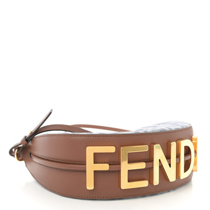 Fendi Denim Vitello King F is Fendi FF Embroidered Mini Fendigraphy Hobo Bag Blue Brown 4 of 10