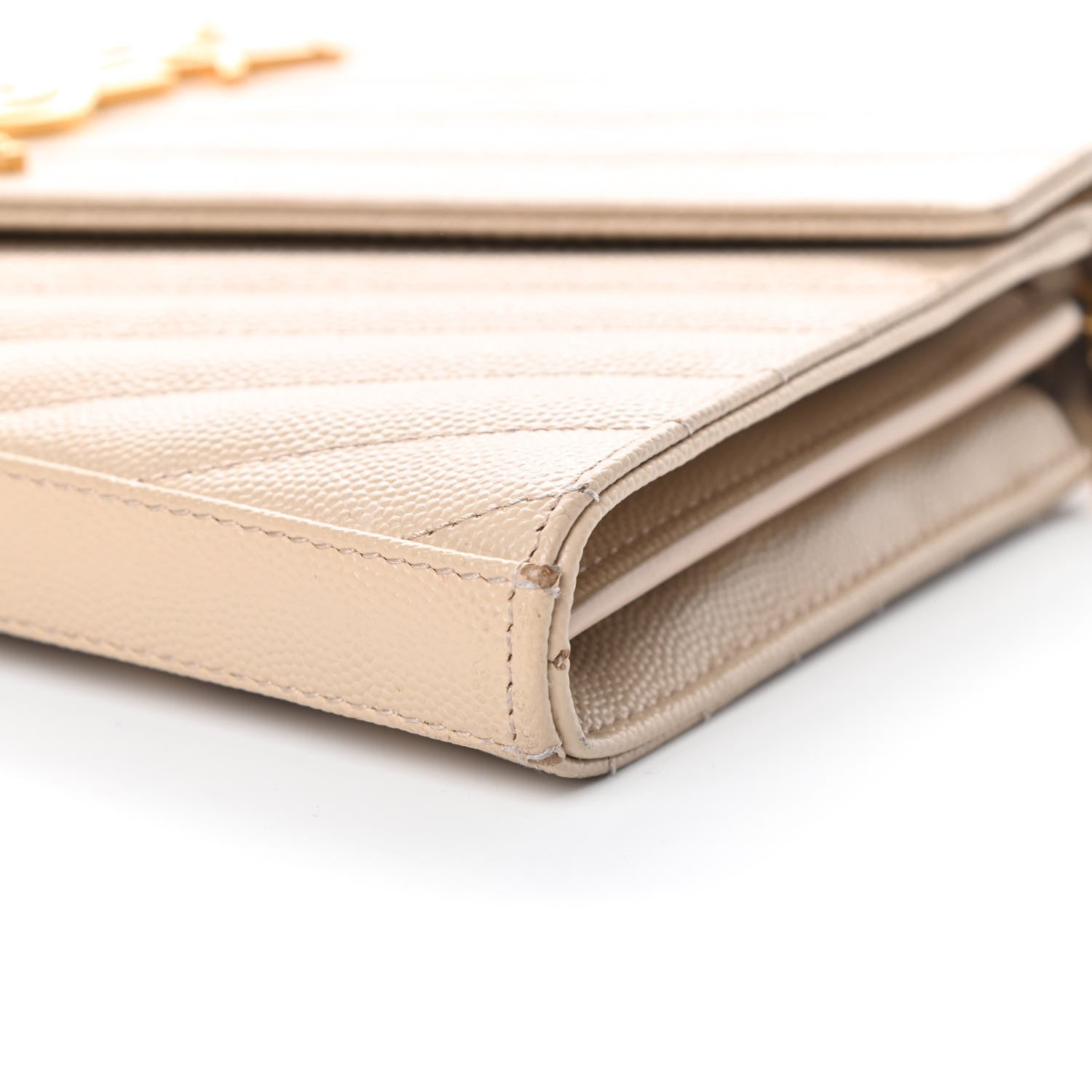 Saint Laurent Grain De Poudre Matelasse Chevron Monogram Chain Wallet Nude Powder 11 of 14
