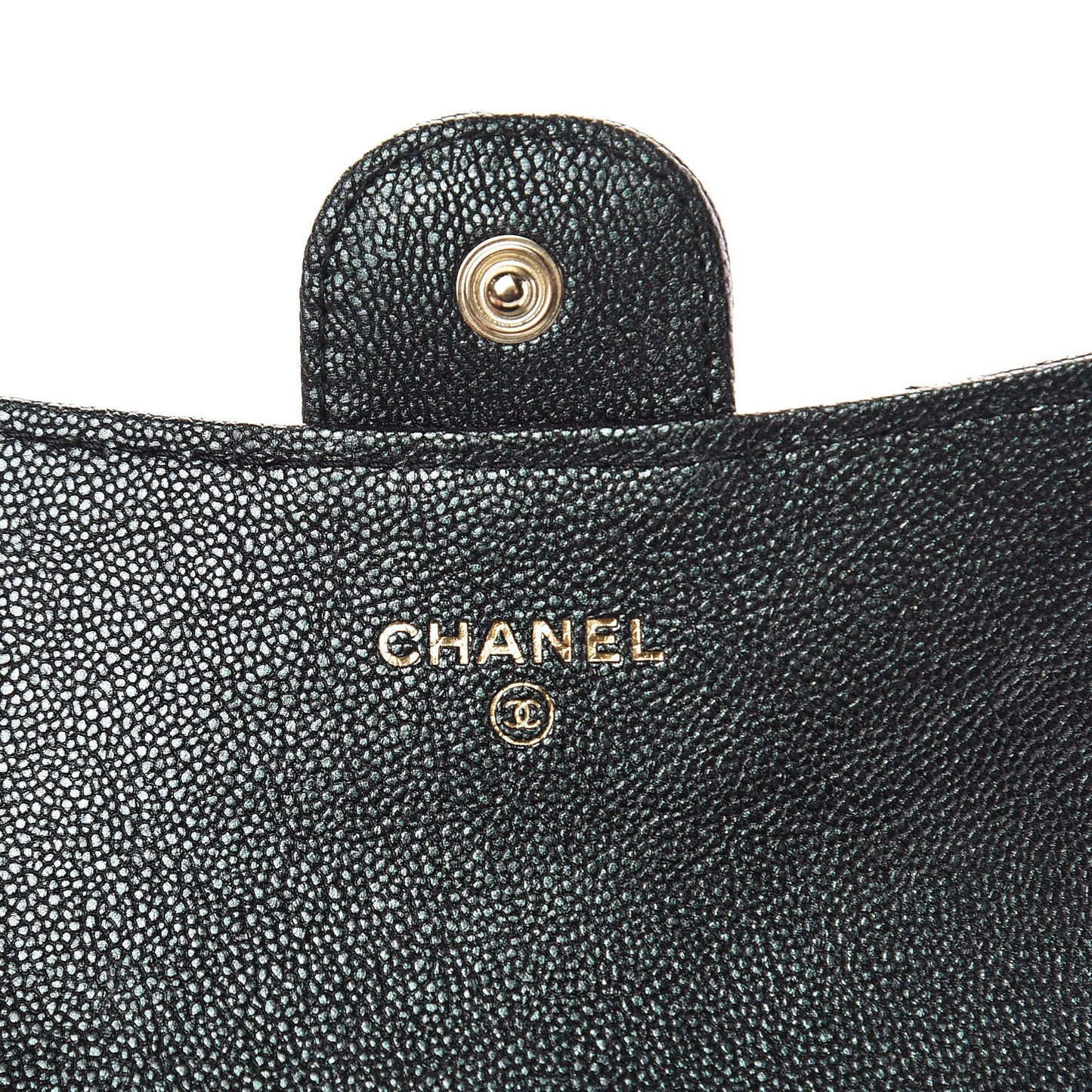 Iridescent Caviar Quilted Flap Card Holder Black