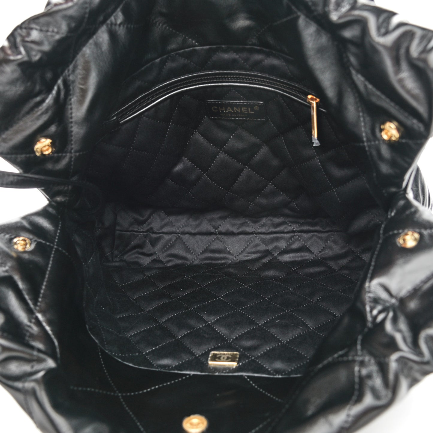 Shiny Calfskin Quilted Small Chanel 22 Black