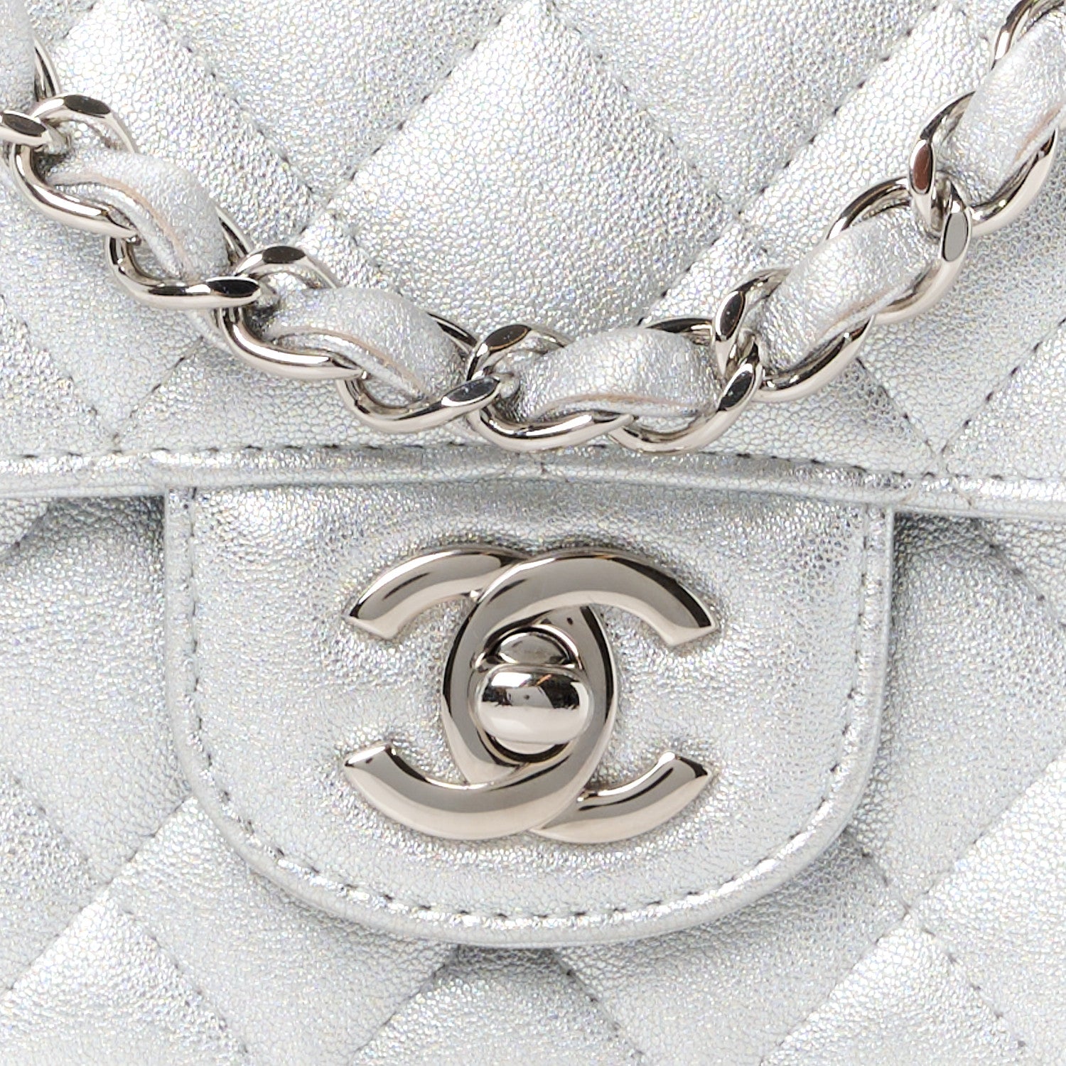 Chanel Metallic Lambskin Quilted Mini Rectangular Flap Silver 9 of 13