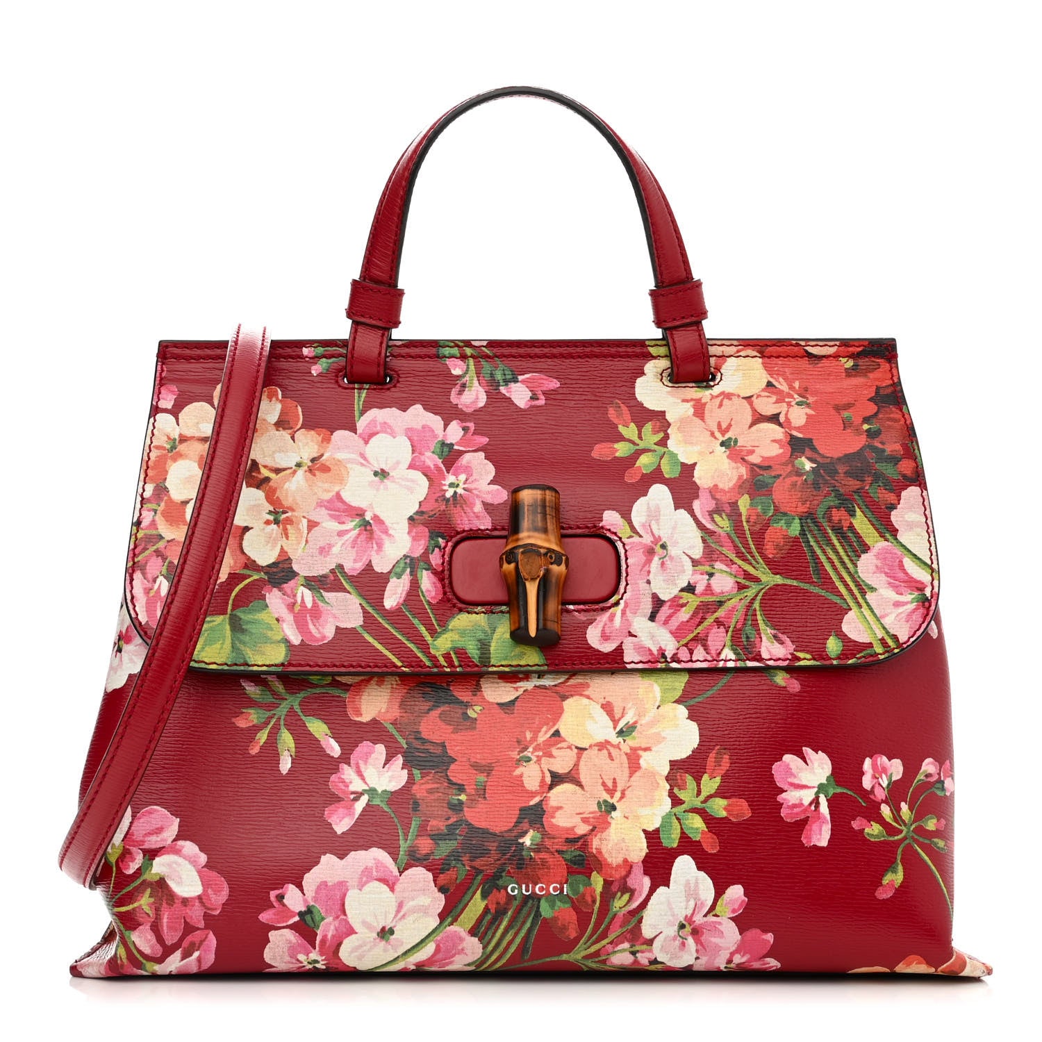 Gucci Shangai Calfskin Blooms Print Medium Bamboo Daily Top Handle Bag Romantic Cerise Multicolor 1 of 13