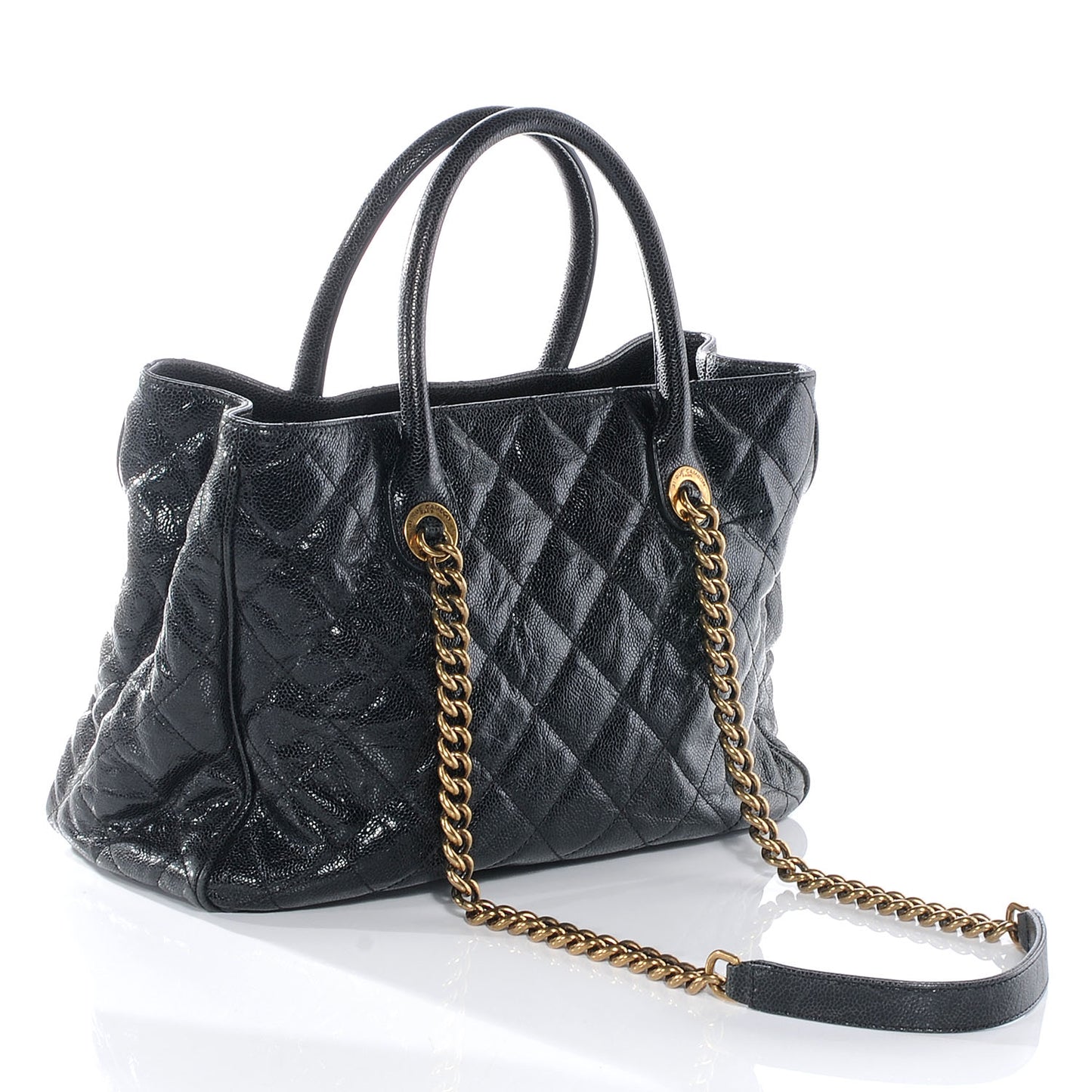 Glazed Calfskin Quilted Shiva Tote Black