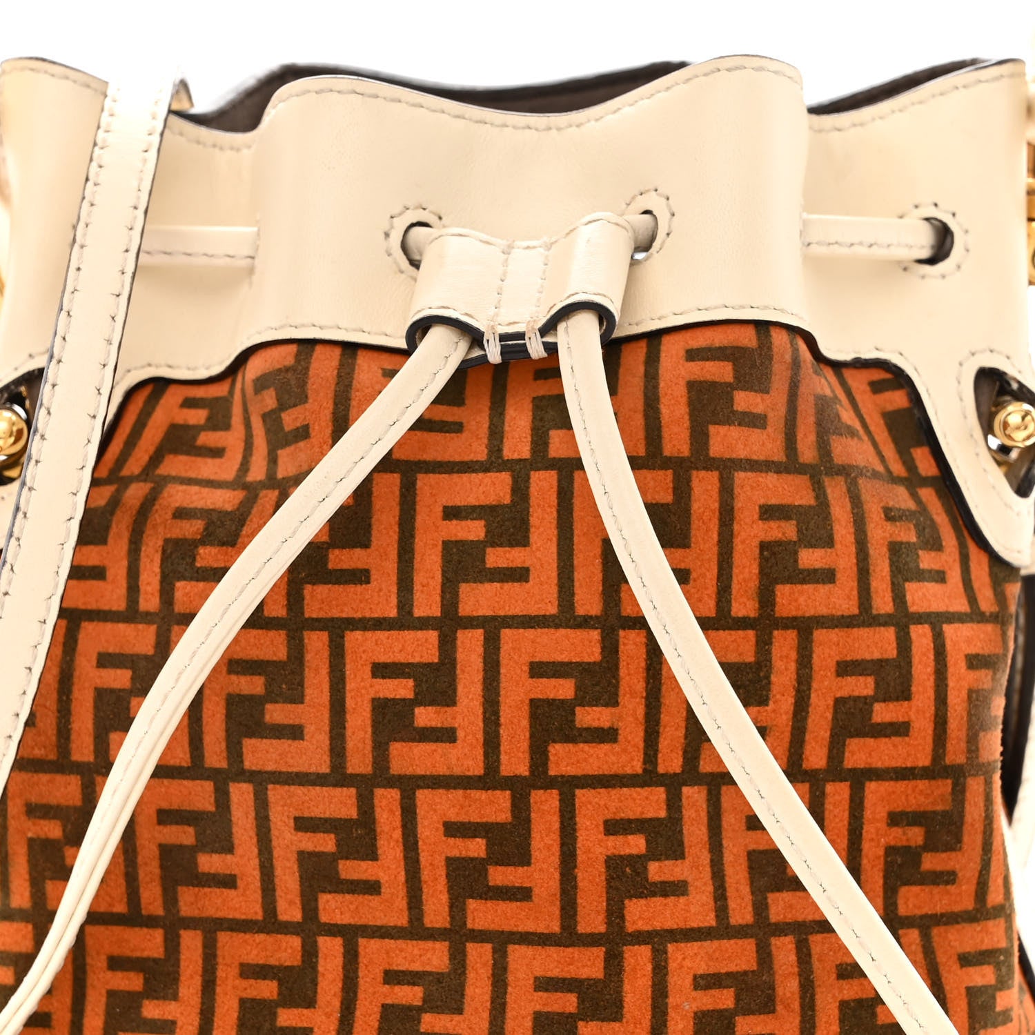 Fendi Suede Vitello King F is Fendi Micro FF Mini Mon Tresor Bucket Bag Arancio Marrone White Ice 9 of 13