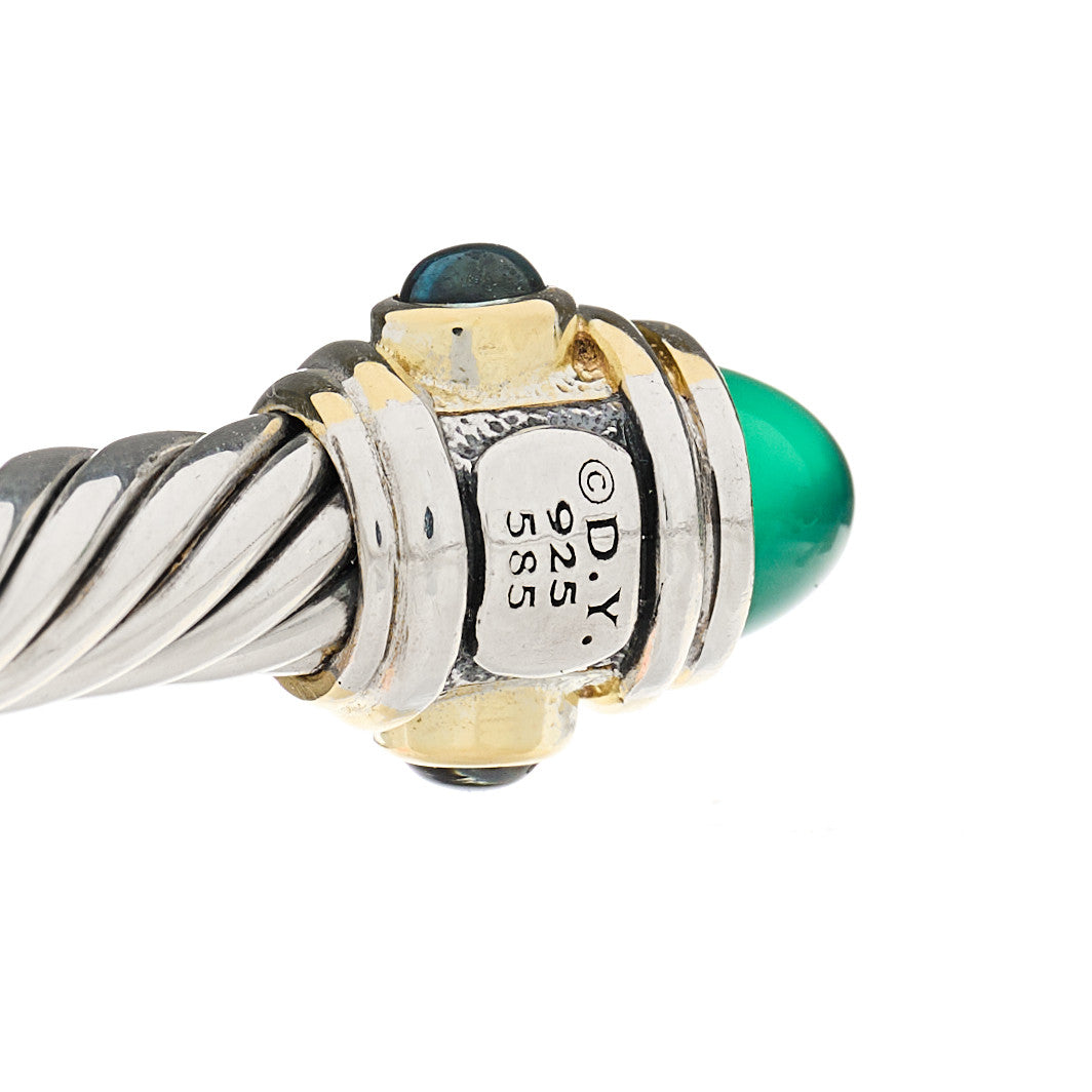 David Yurman Sterling Silver 14K Yellow Gold Green Onyx Chrome Diopside Blue Topaz 5mm Cable Renaissance Bracelet 4 of 4