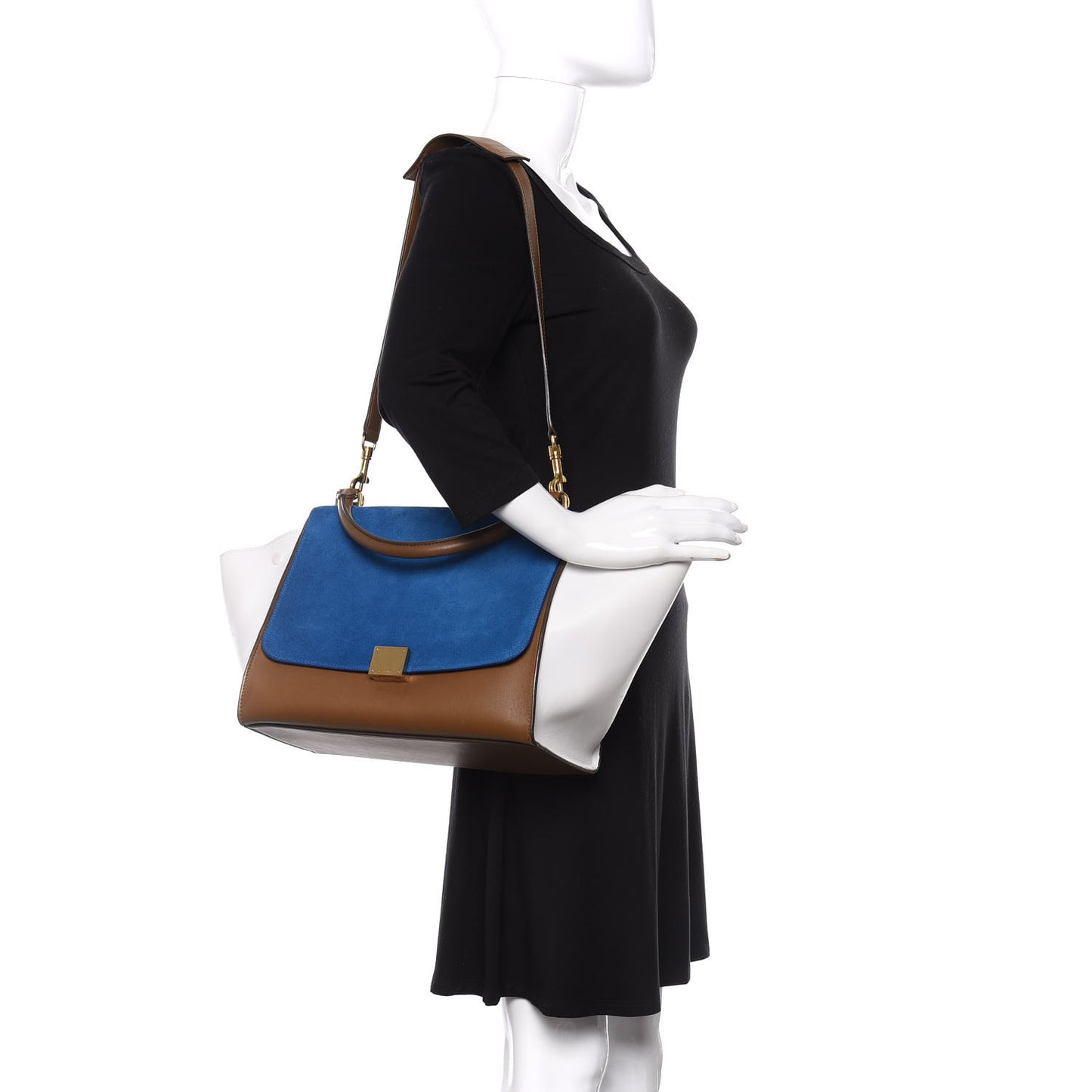 Smooth Calfskin Suede Medium Tri-Color Trapeze Bright Blue