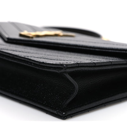 Saint Laurent Grain De Poudre Matelasse Chevron Monogram Envelope Chain Wallet Black 9 of 9