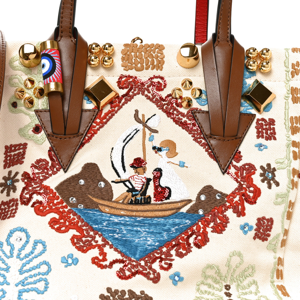 Christian Louboutin Frise Broderie Calfskin Greekaba Tote Biscotto Multicolor 7 of 9