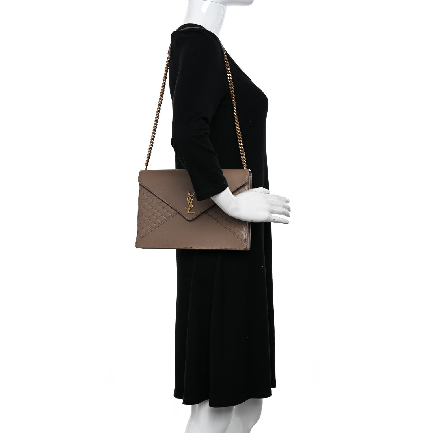 Saint Laurent Lambskin Quilted Monogram Gaby Chain Bag Taupe 2 of 11