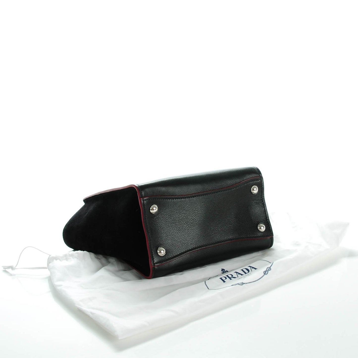 Glace Calf Scamosciato Suede Mini Twin Pocket Tote Black Rosso