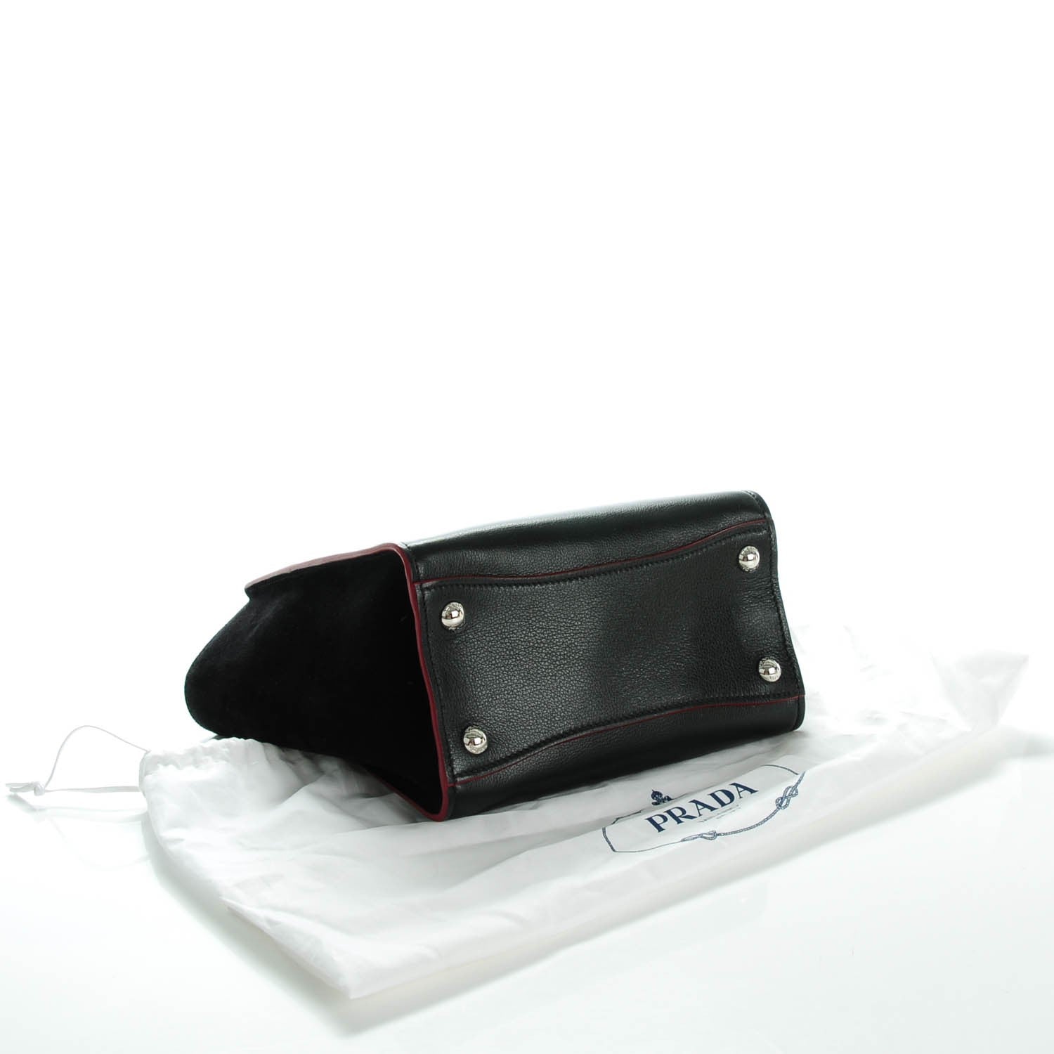 Prada Glace Calf Scamosciato Suede Mini Twin Pocket Tote Black Rosso 4 of 8