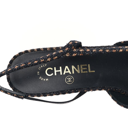 Chanel Sparkly Tweed Grosgrain Cap Toe CC Slingback Pumps 40.5 Black Gold 7 of 8