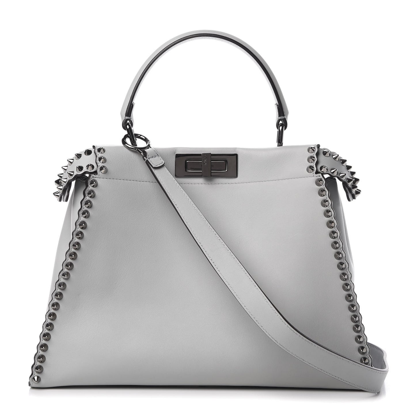 Vitello Seta Shiny Nappa Scalloped Studded Medium Peekaboo Iconic Satchel Grigio Perla