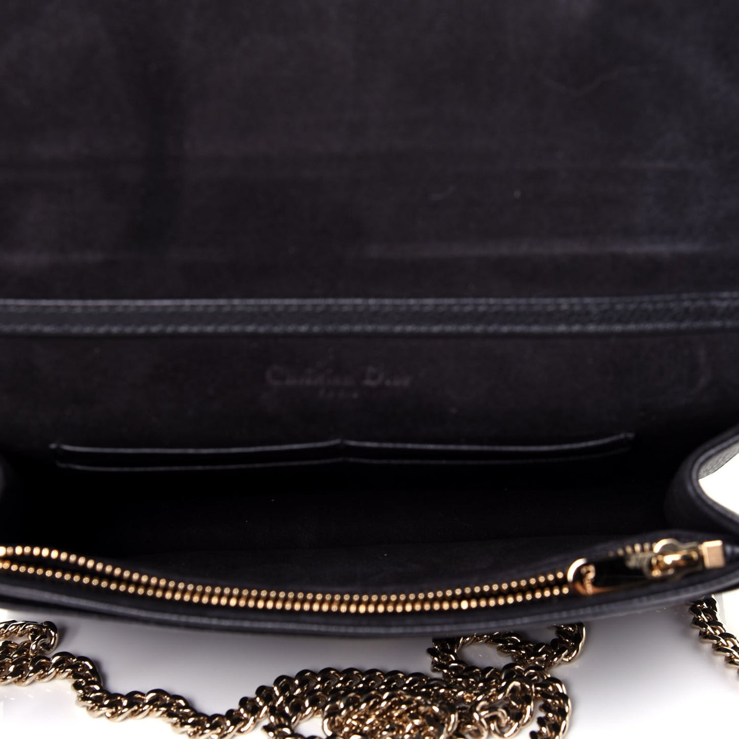 Grained Calfskin Diorama Wallet on Chain Pouch Black