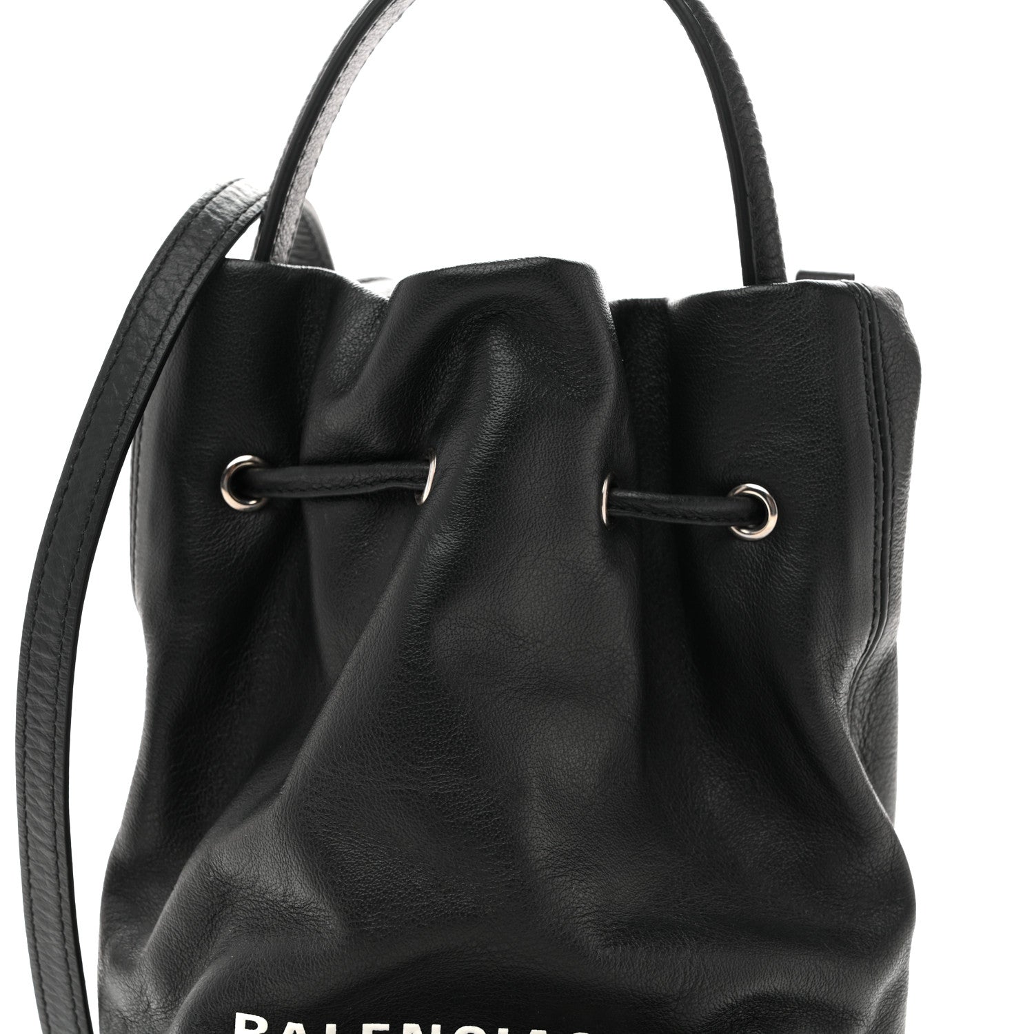 Balenciaga Smooth Calfskin Logo XS Everyday Drawstring Bucket Bag Black 8 of 10