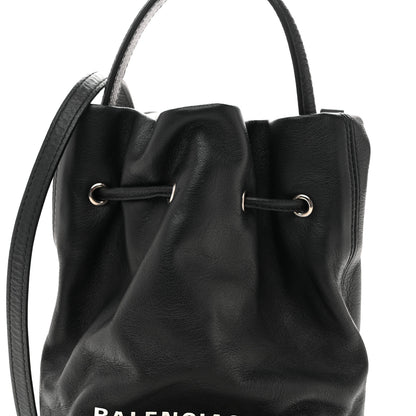 Balenciaga Smooth Calfskin Logo XS Everyday Drawstring Bucket Bag Black 8 of 10
