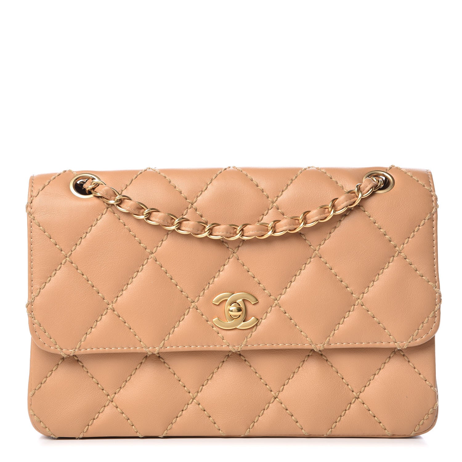 Chanel Calfskin Quilted Medium Wild Stitch Flap Beige 1 of 14