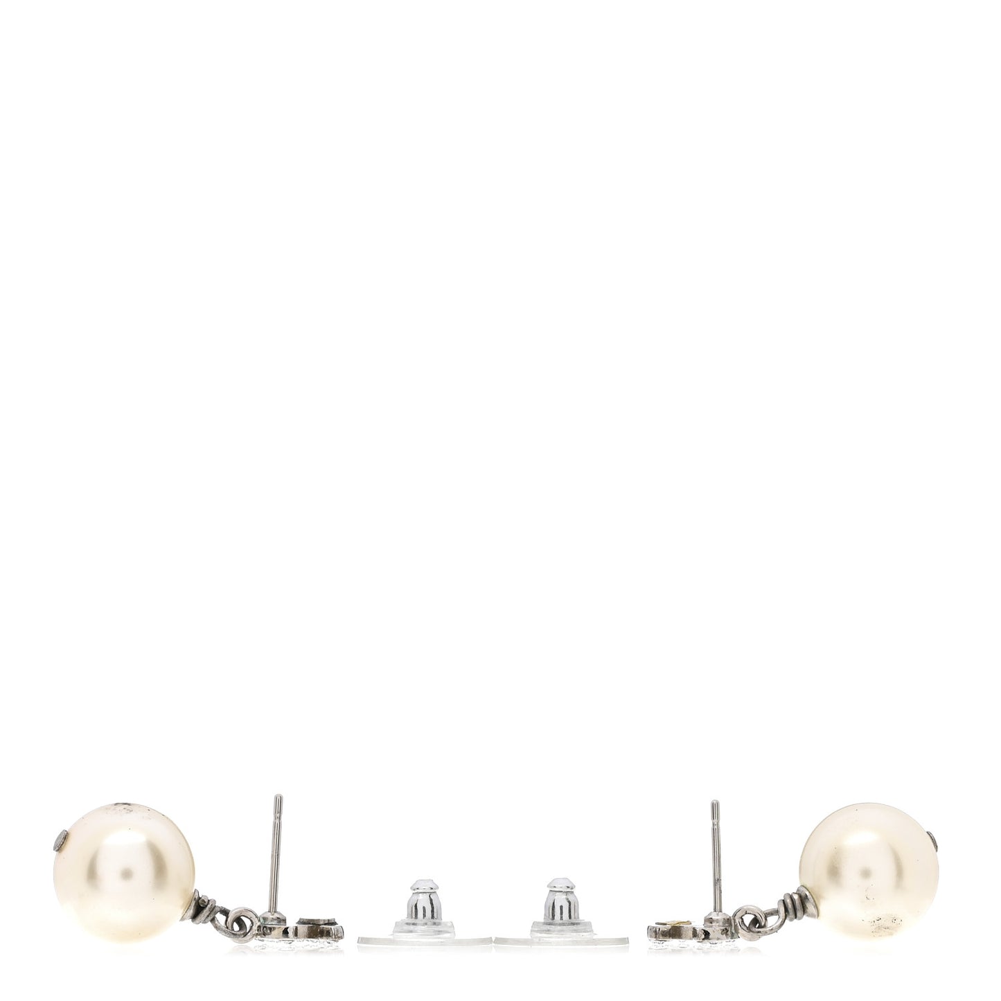 Crystal Pearl CC Drop Earrings Silver Pearly White