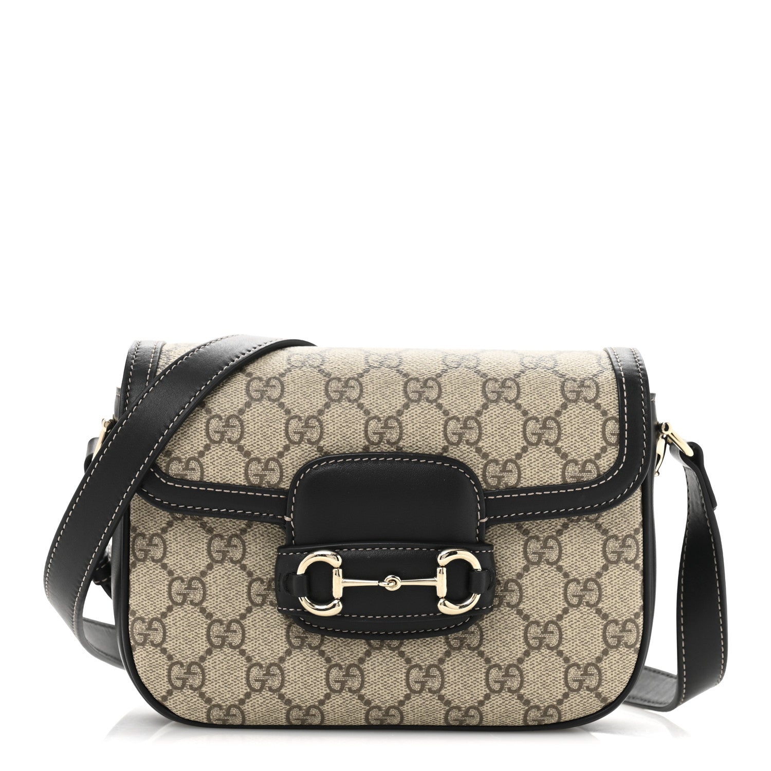 Gucci GG Supreme Monogram Horsebit 1955 Soft Small Shoulder Bag Beige Black 1 of 12