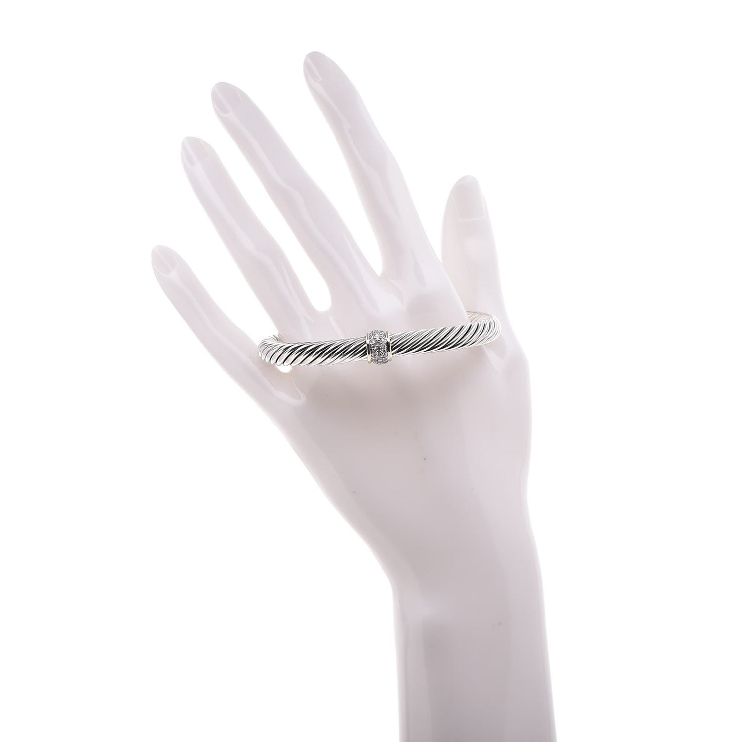Sterling Silver 18K Yellow Gold Diamond 7mm Cable Classics Station Bracelet