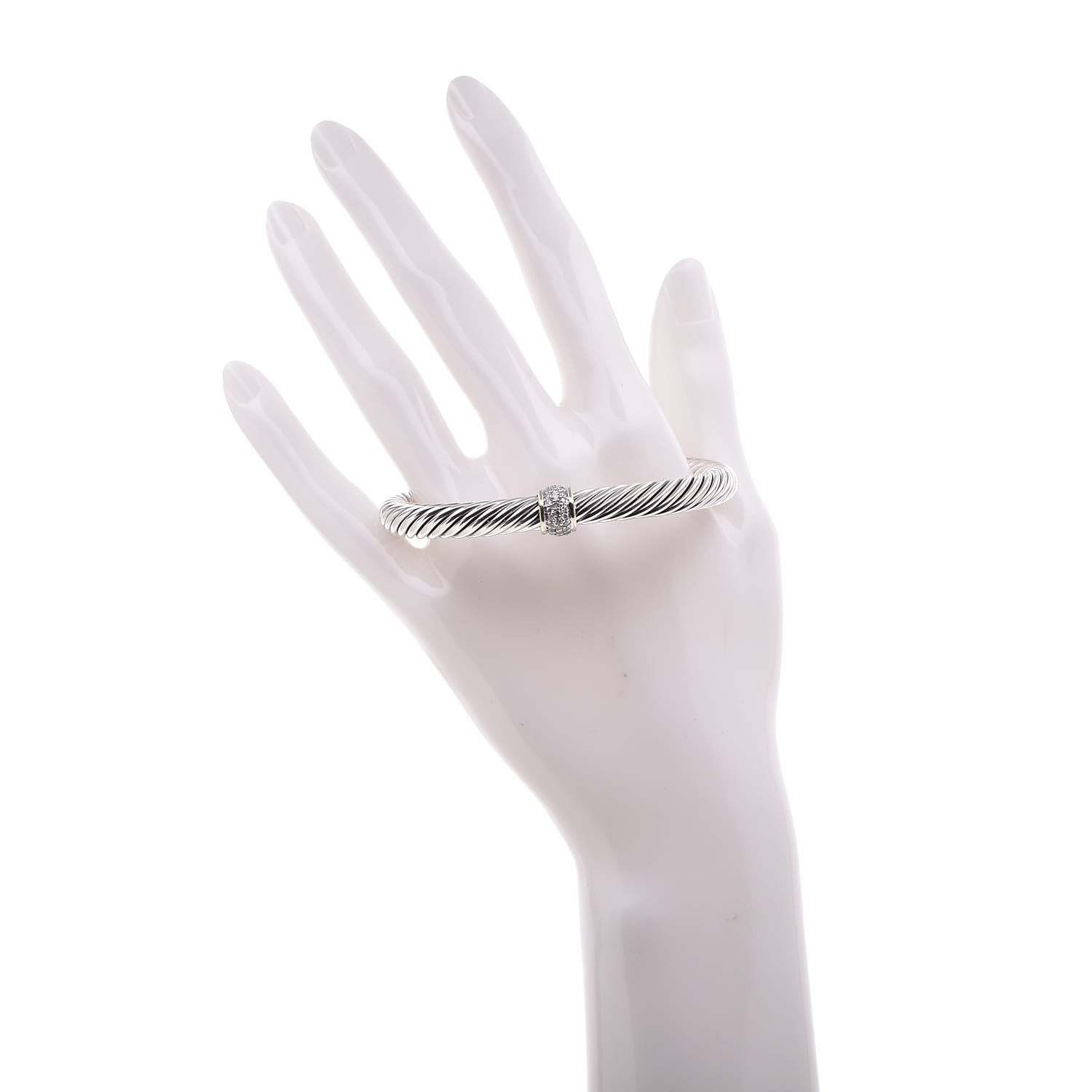 David Yurman Sterling Silver 18K Yellow Gold Diamond 7mm Cable Classics Station Bracelet 2 of 6