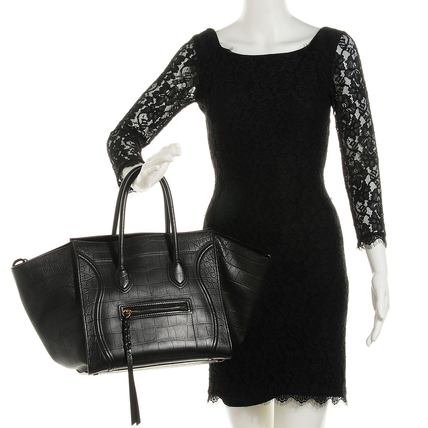 Crocodile Embossed Calfskin Medium Phantom Luggage Black