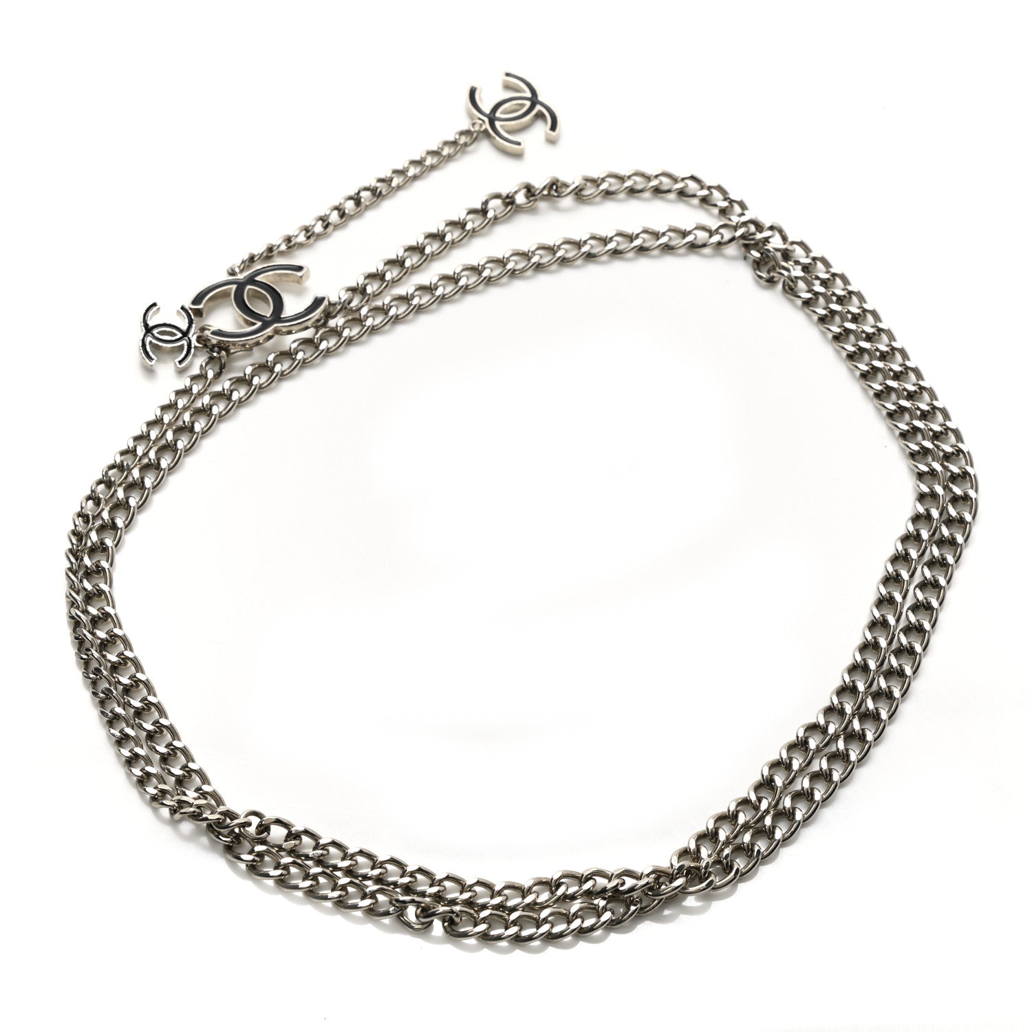 Chanel Enamel CC Chain Logo Belt Silver Black 2 of 3
