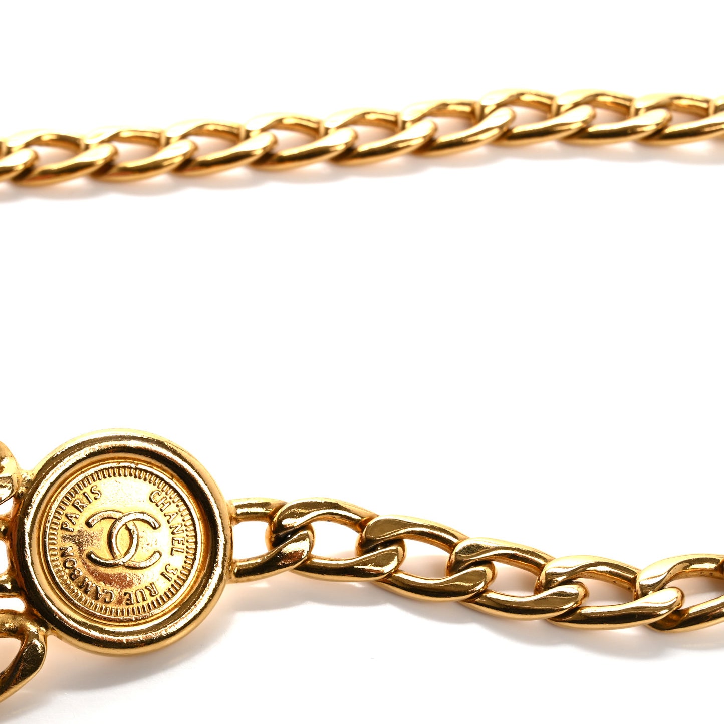 Metal Medallion CC Triple Chain Belt Gold