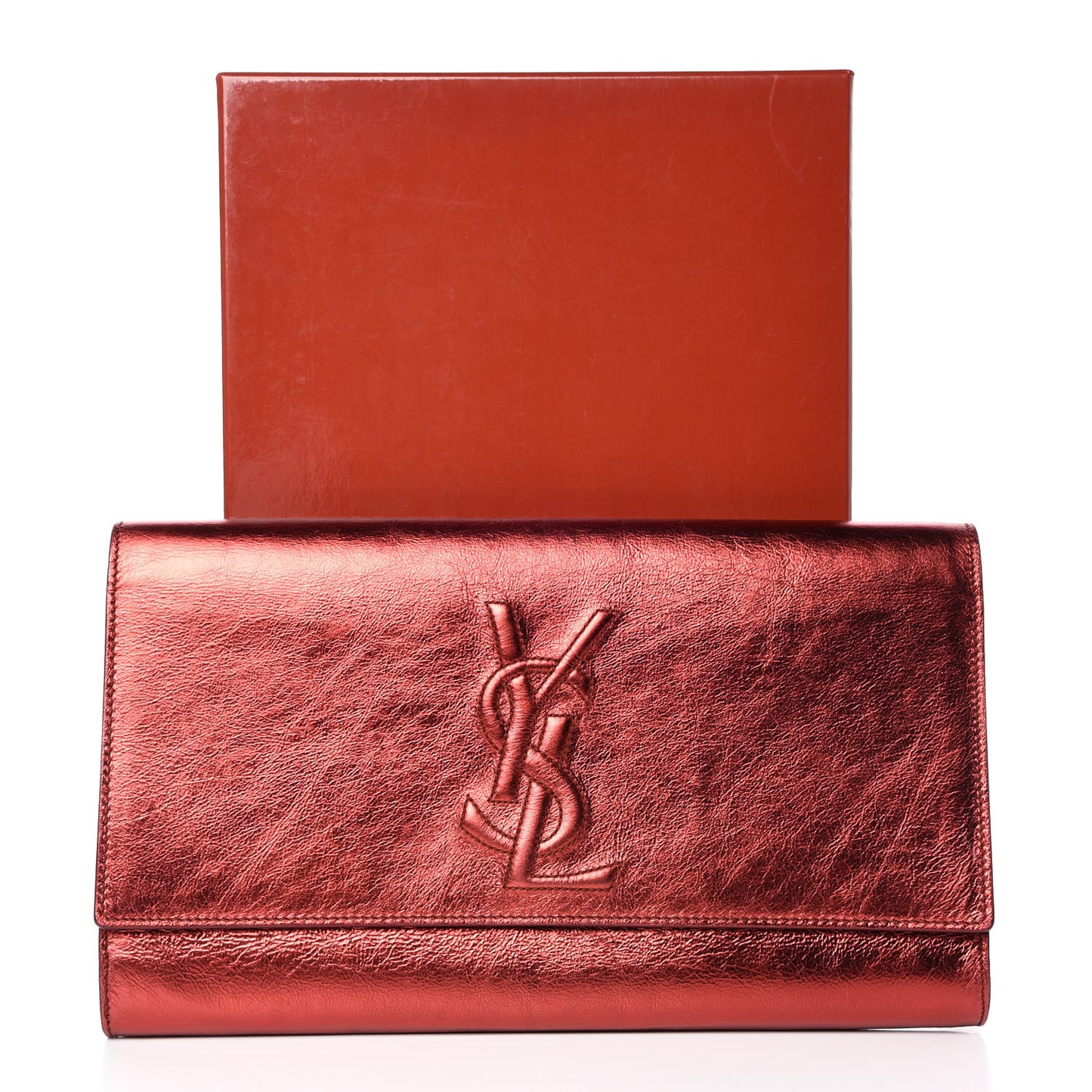 Metallic Calfskin Large Belle De Jour Clutch Red