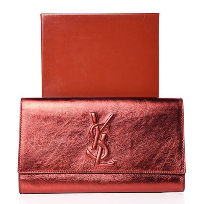 Saint Laurent Metallic Calfskin Large Belle De Jour Clutch Red 11 of 11