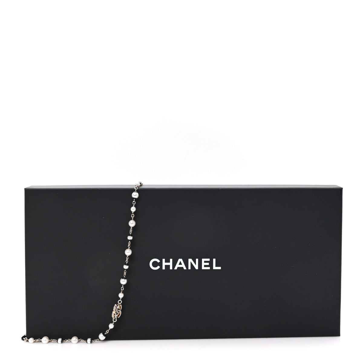 Metal Enamel Pearl CC Necklace Gold Black White