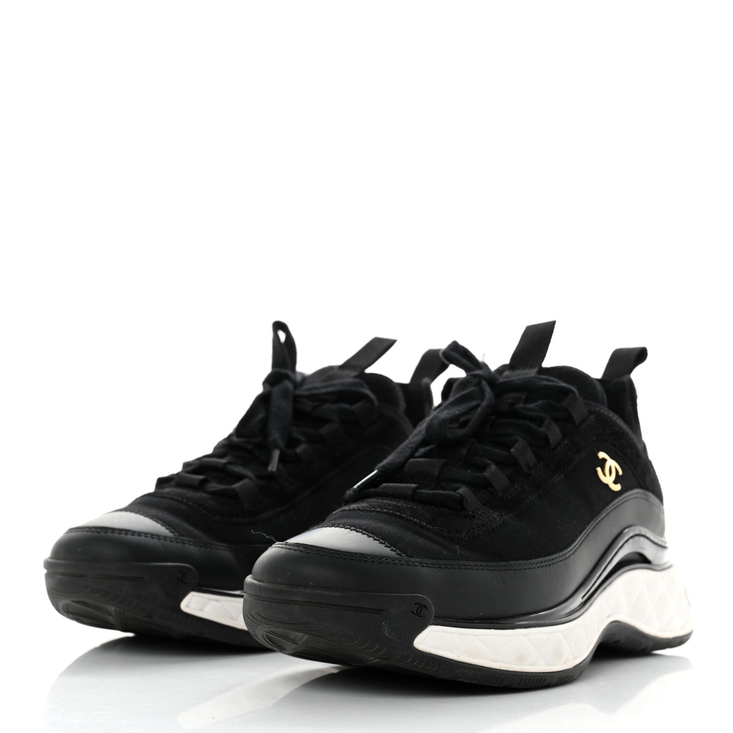 Velvet Calfskin Mixed Fibers CC Sneakers 39 Black