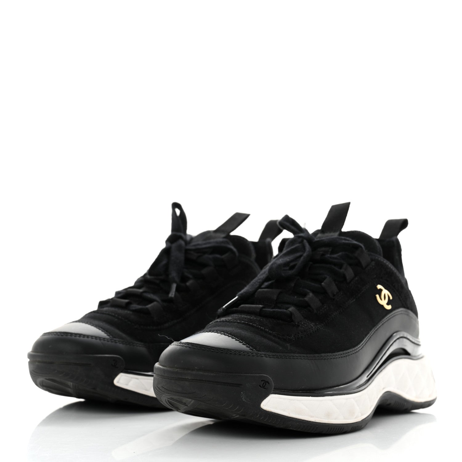 Chanel Velvet Calfskin Mixed Fibers CC Sneakers 39 Black 3 of 9