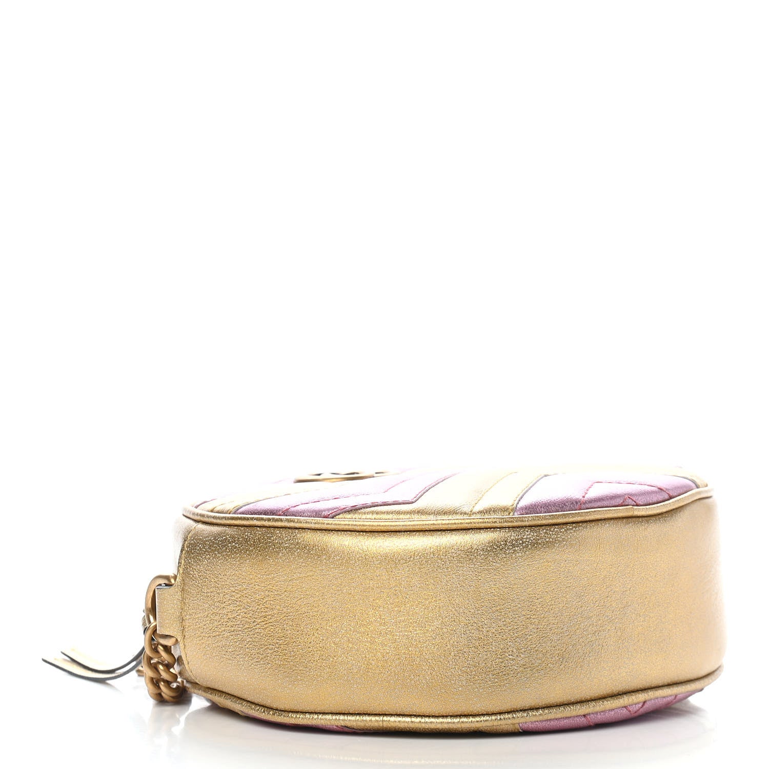 Gucci Metallic Calfskin Matelasse Mini GG Marmont Round Shoulder Bag Gold Pink 4 of 9