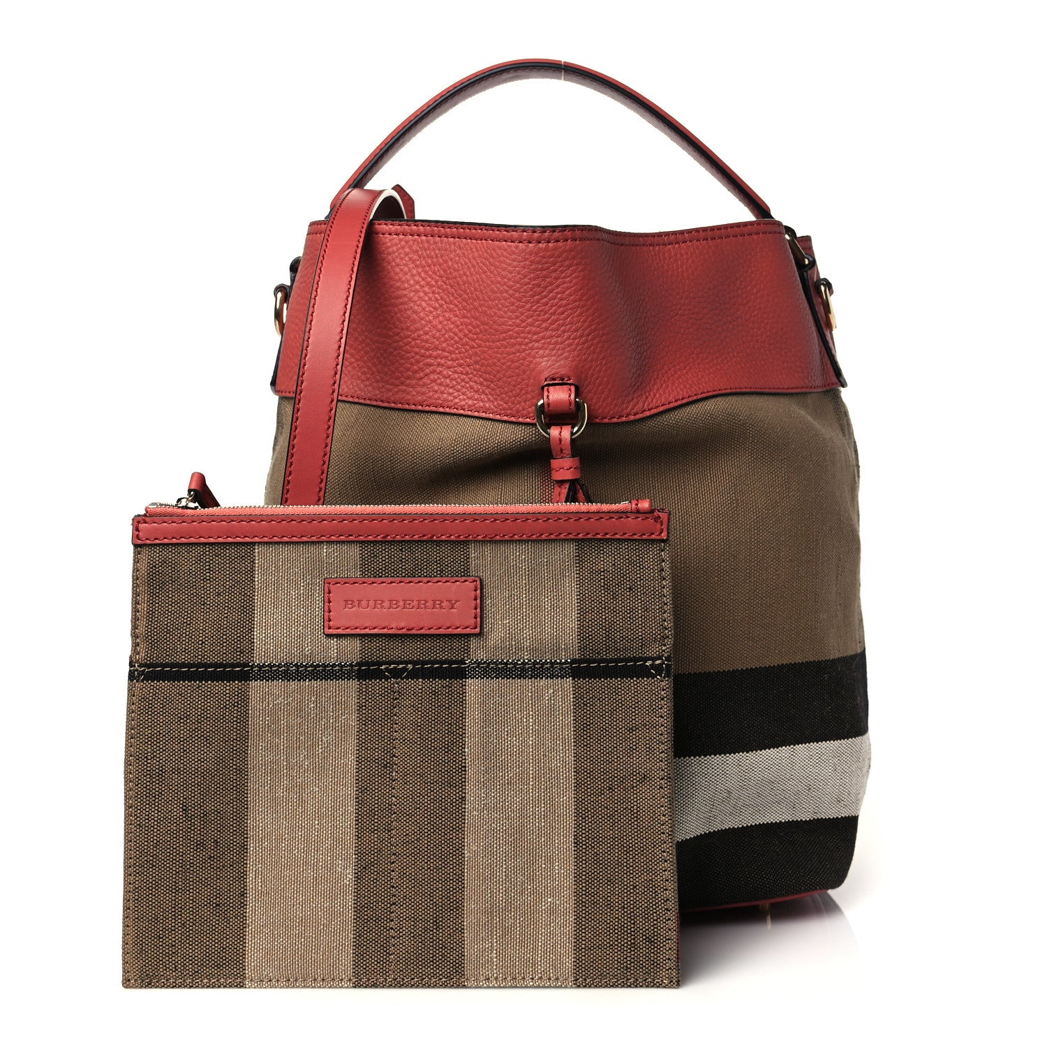 Burberry Canvas Mega Check Medium Ashby Tassel Hobo Cinnamon Red 1 of 9