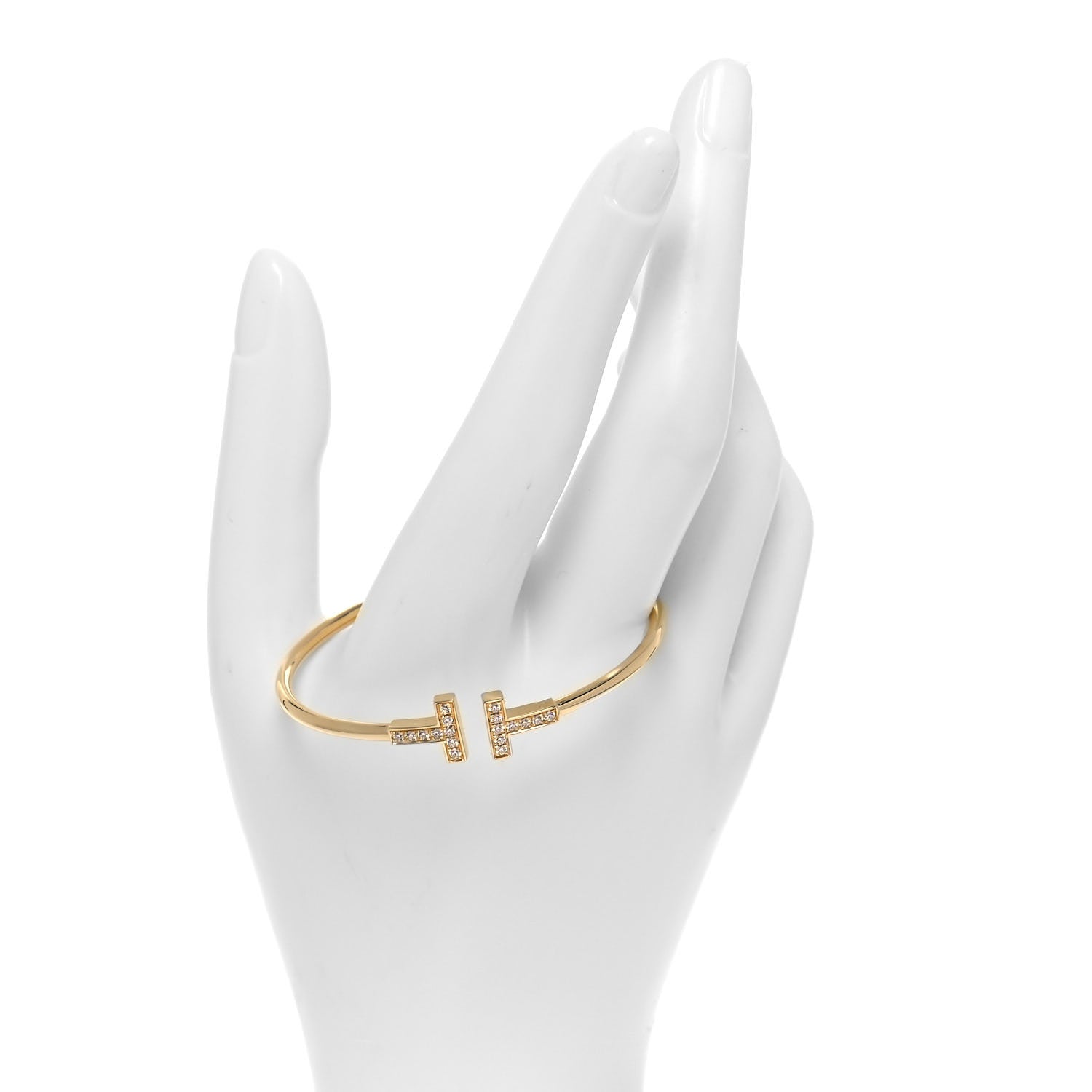 Tiffany 18K Yellow Gold Diamond T Wire Bracelet 2 of 5