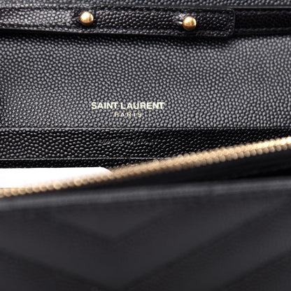 Saint Laurent Grain De Poudre Matelasse Chevron Monogram Chain Wallet Black 7 of 10