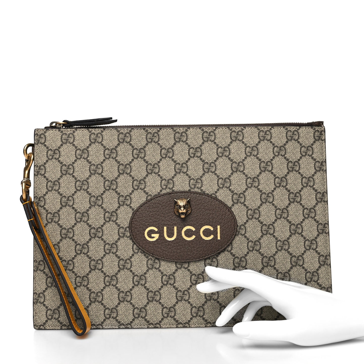 GG Supreme Monogram Neo Vintage Zip Wristlet Pouch Beige New Acero Crop