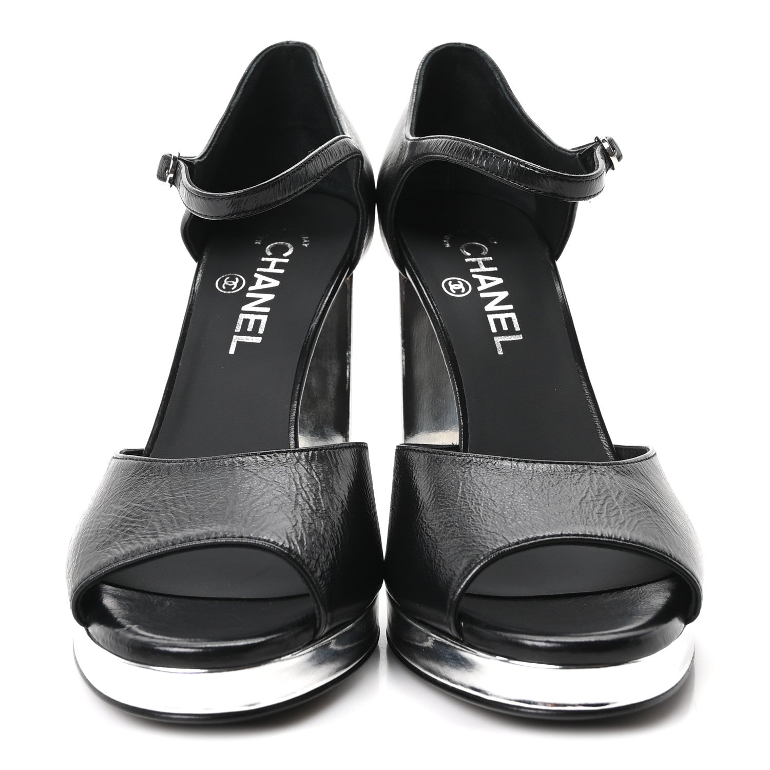 Chanel Shiny Lambskin Sandals 39.5 Black 3 of 10