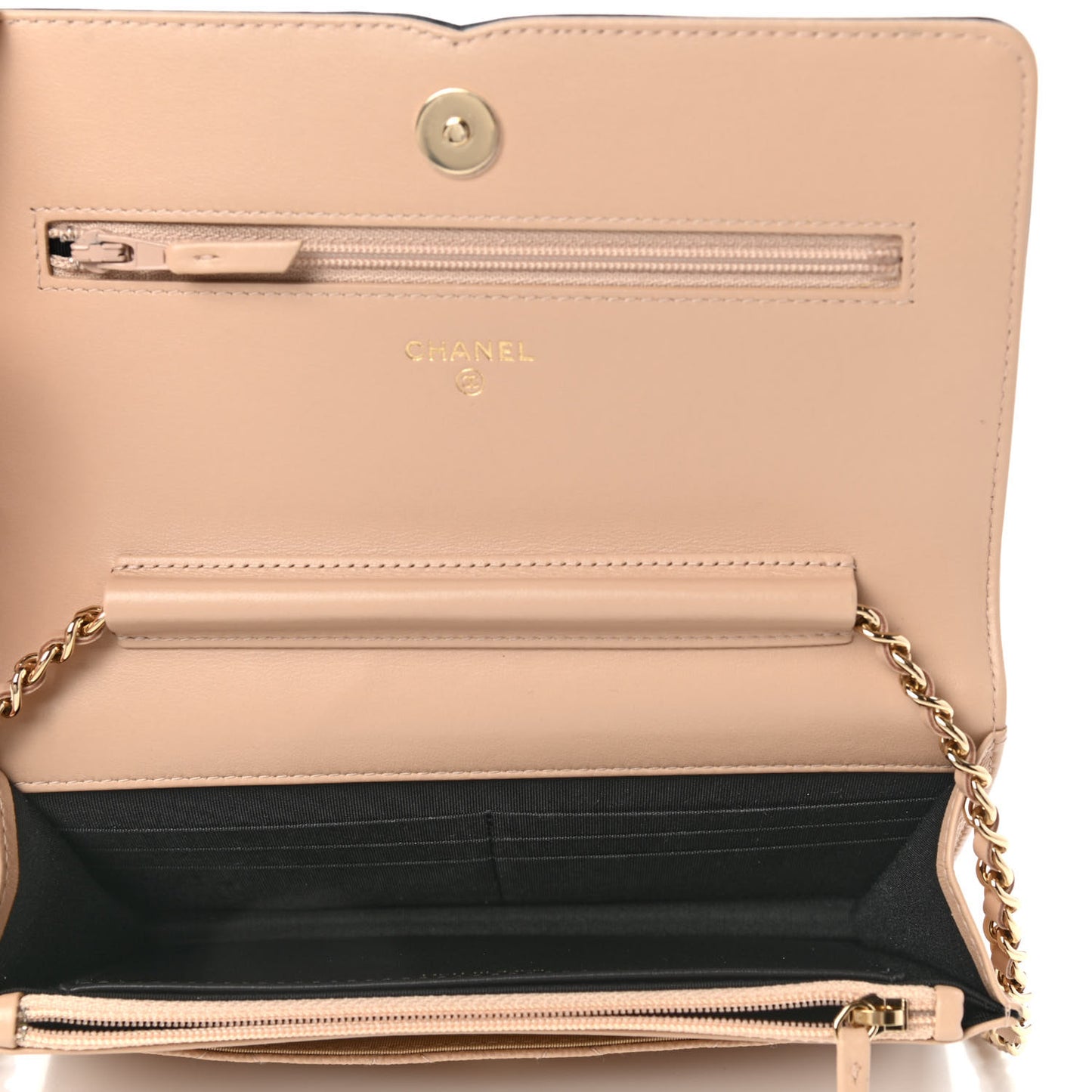 Caviar Quilted CC Filigree Wallet On Chain WOC Beige Black