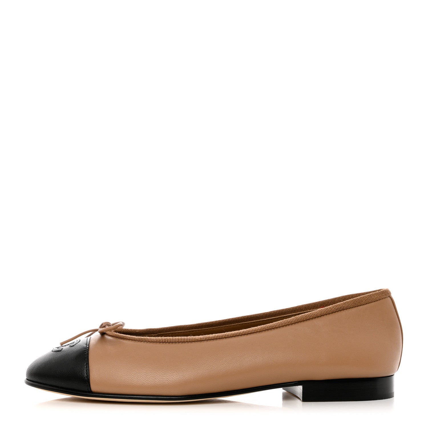 Chanel Lambskin Cap Toe CC Ballerina Flats 37 Beige Black 1 of 10