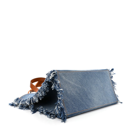 Fendi Denim Lavato Vitello King Logo Embroidered Frayed Large Tote Denim Chiaro Cuoio 4 of 10