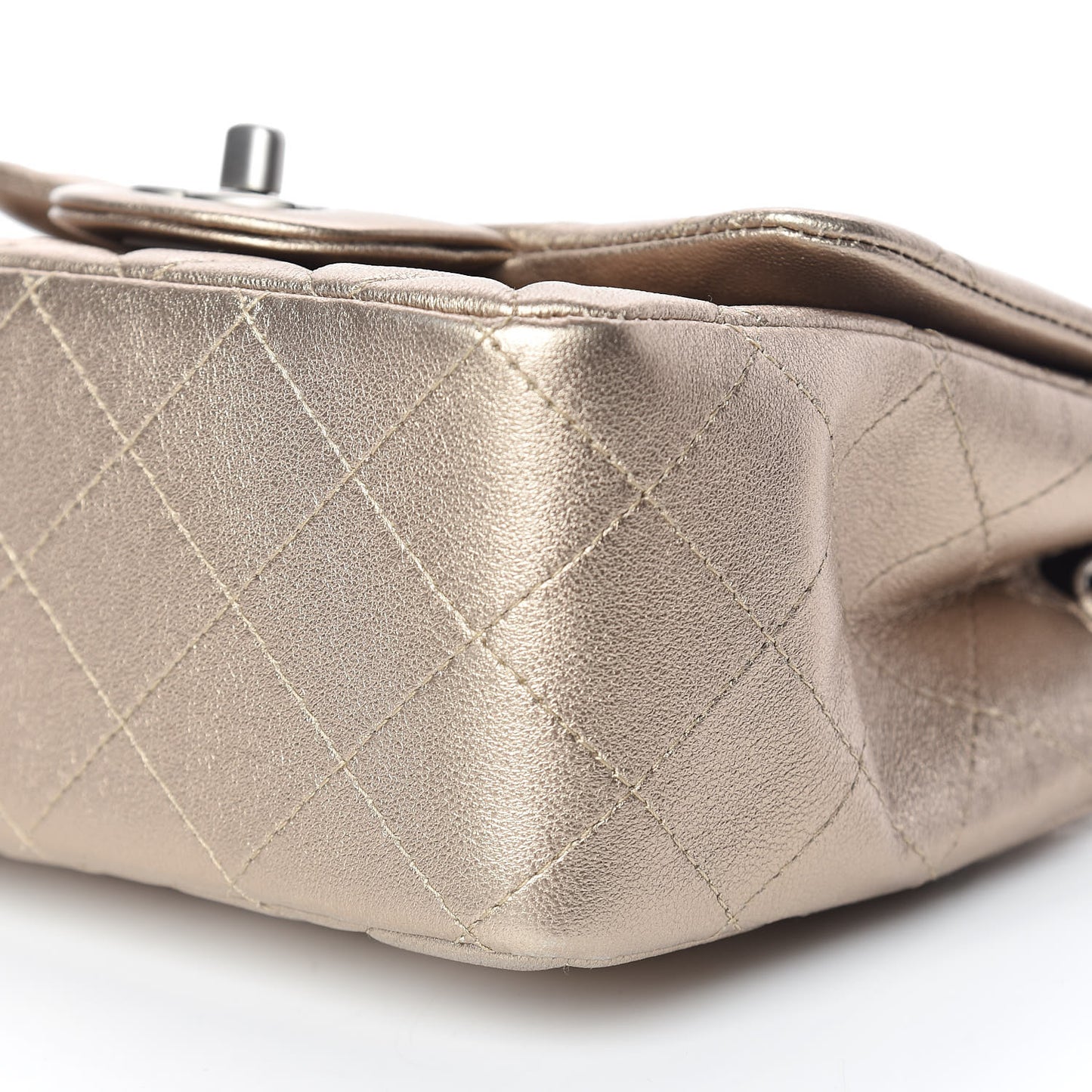 Metallic Lambskin Quilted Mini Square Flap Light Gold