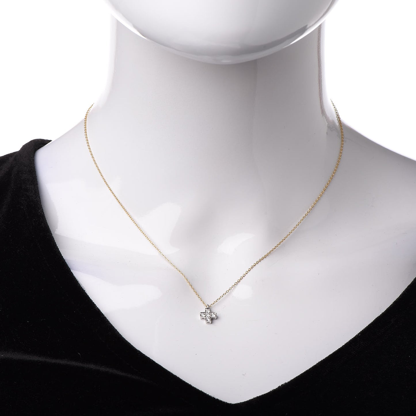 18K Yellow Gold Platinum Diamond Cruciform Cross Pendant Necklace