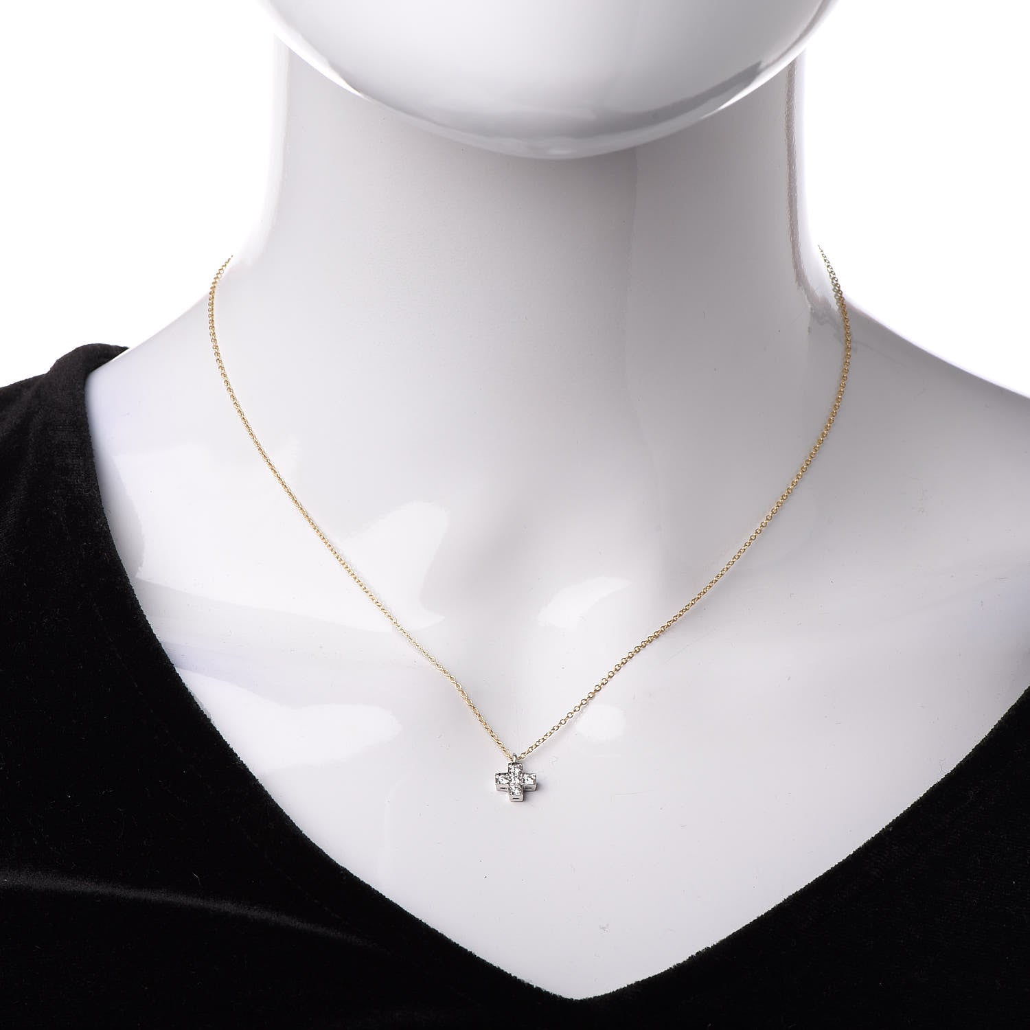 Tiffany 18K Yellow Gold Platinum Diamond Cruciform Cross Pendant Necklace 2 of 7